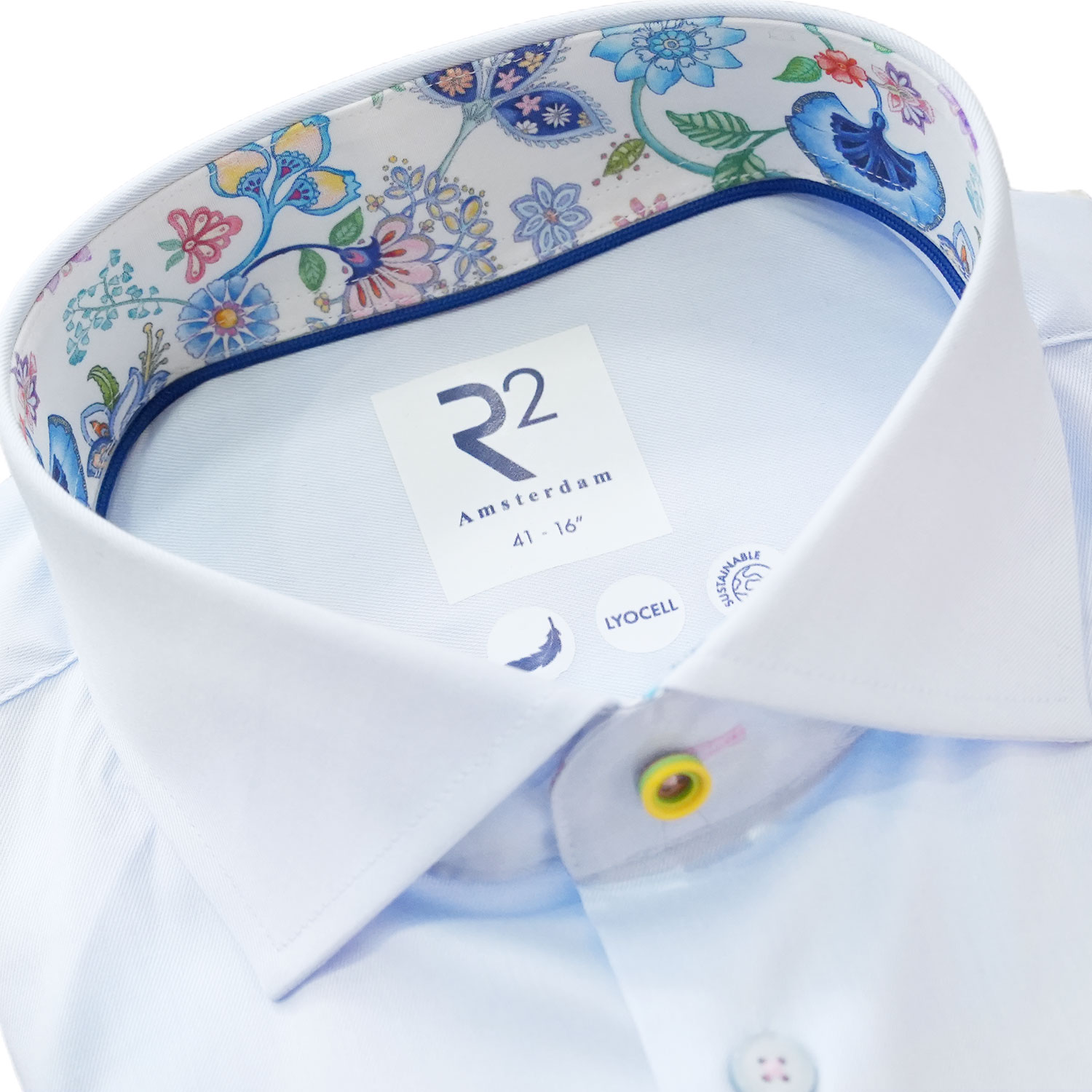 R2 Amsterdam Light Blue Shirt with Floral Trim