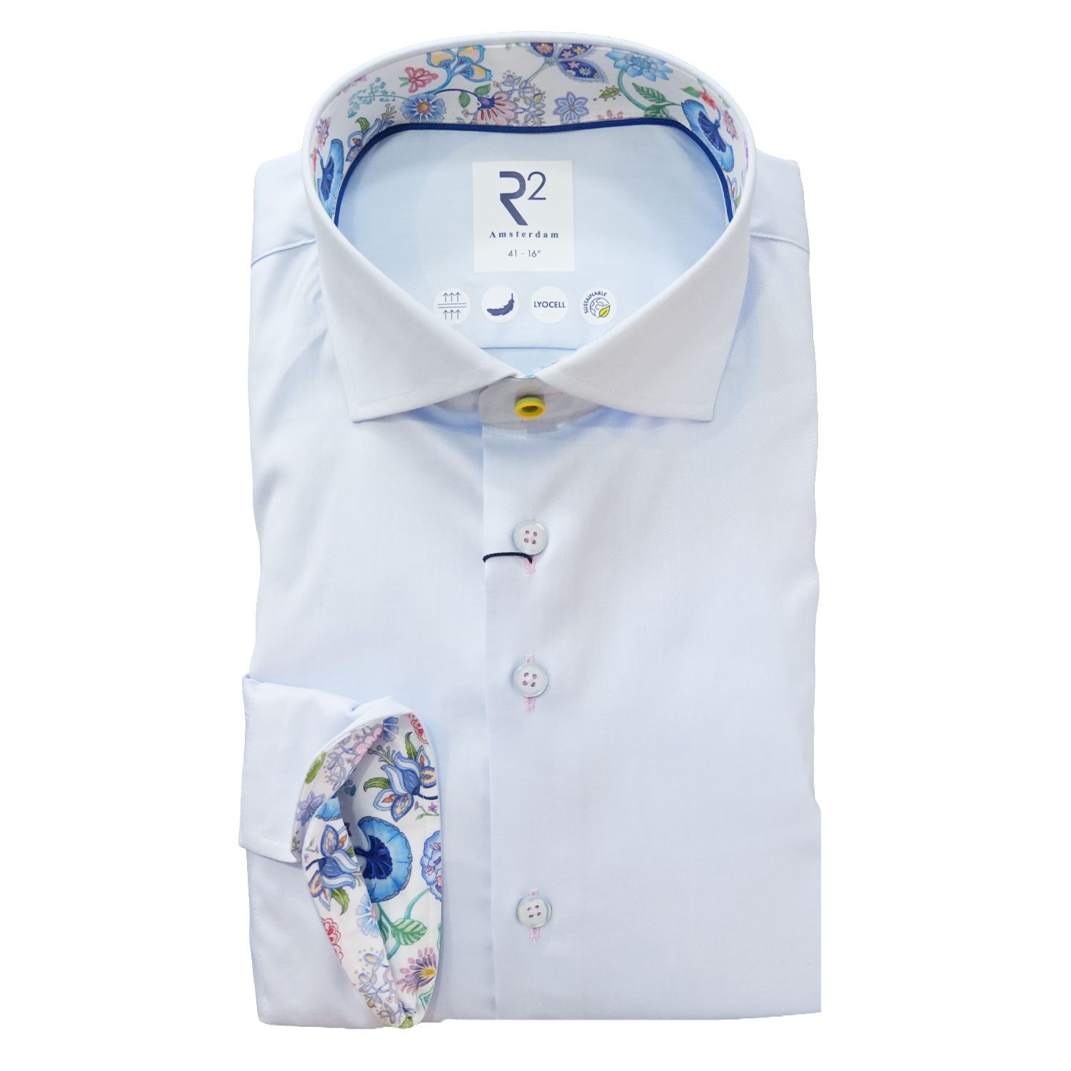 R2 Amsterdam Light Blue Shirt with Floral Trim