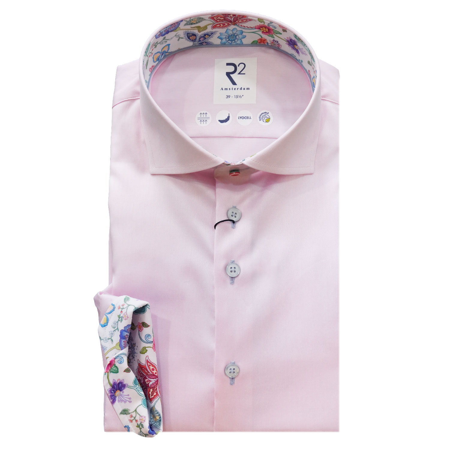 R2 Amsterdam Light Pink Shirt with Floral Trim