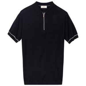 Thomas Maine Knitted Cotton Navy Polo Shirt