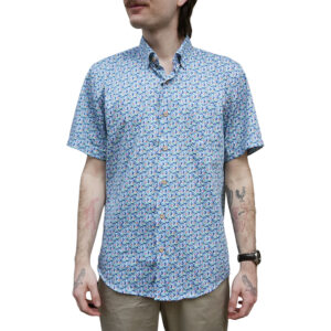 Warwicks Blue Short Sleeve Shirt with Geometric Multi Pattern Print