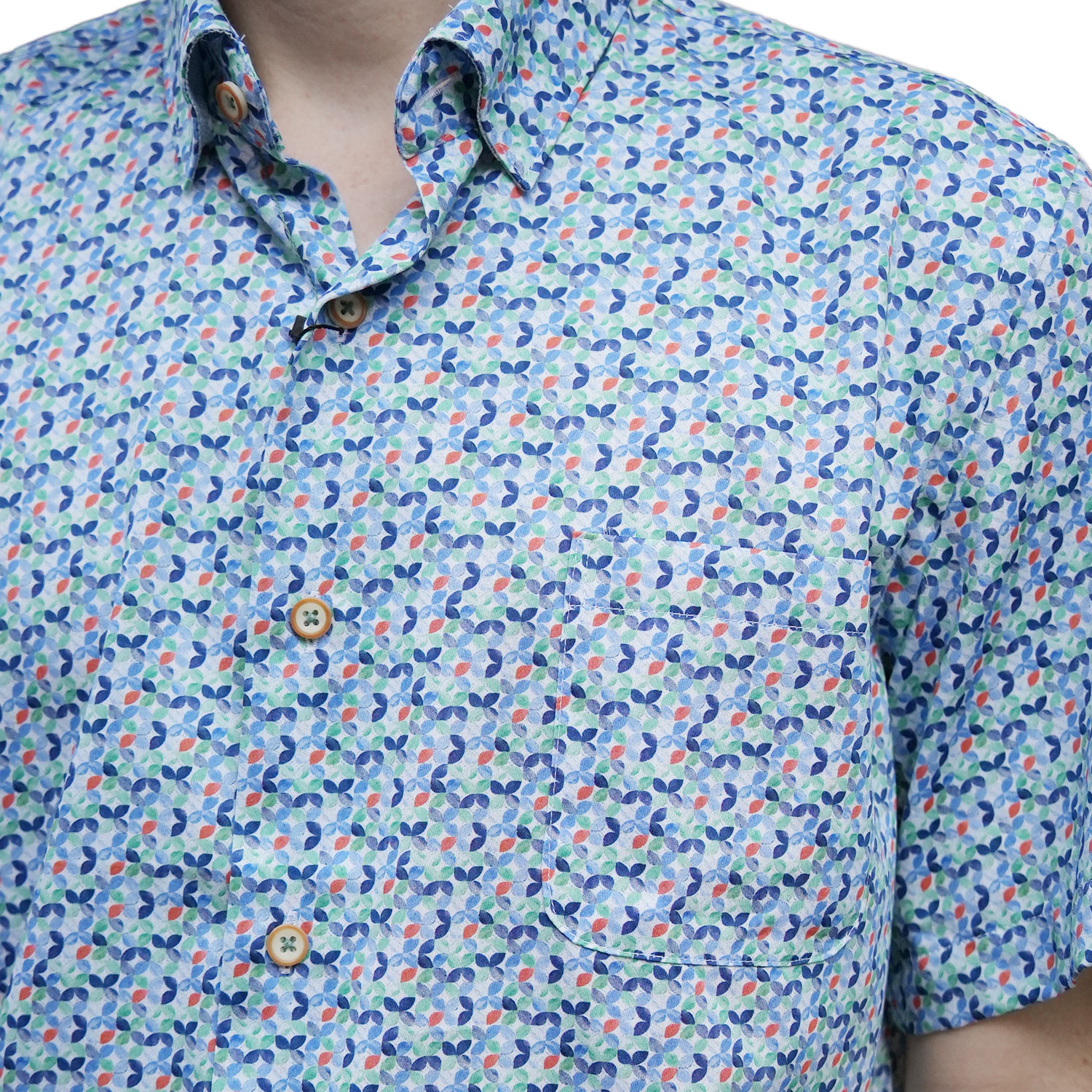 Warwicks Blue Short Sleeve Shirt with Geometric Multi Pattern Print