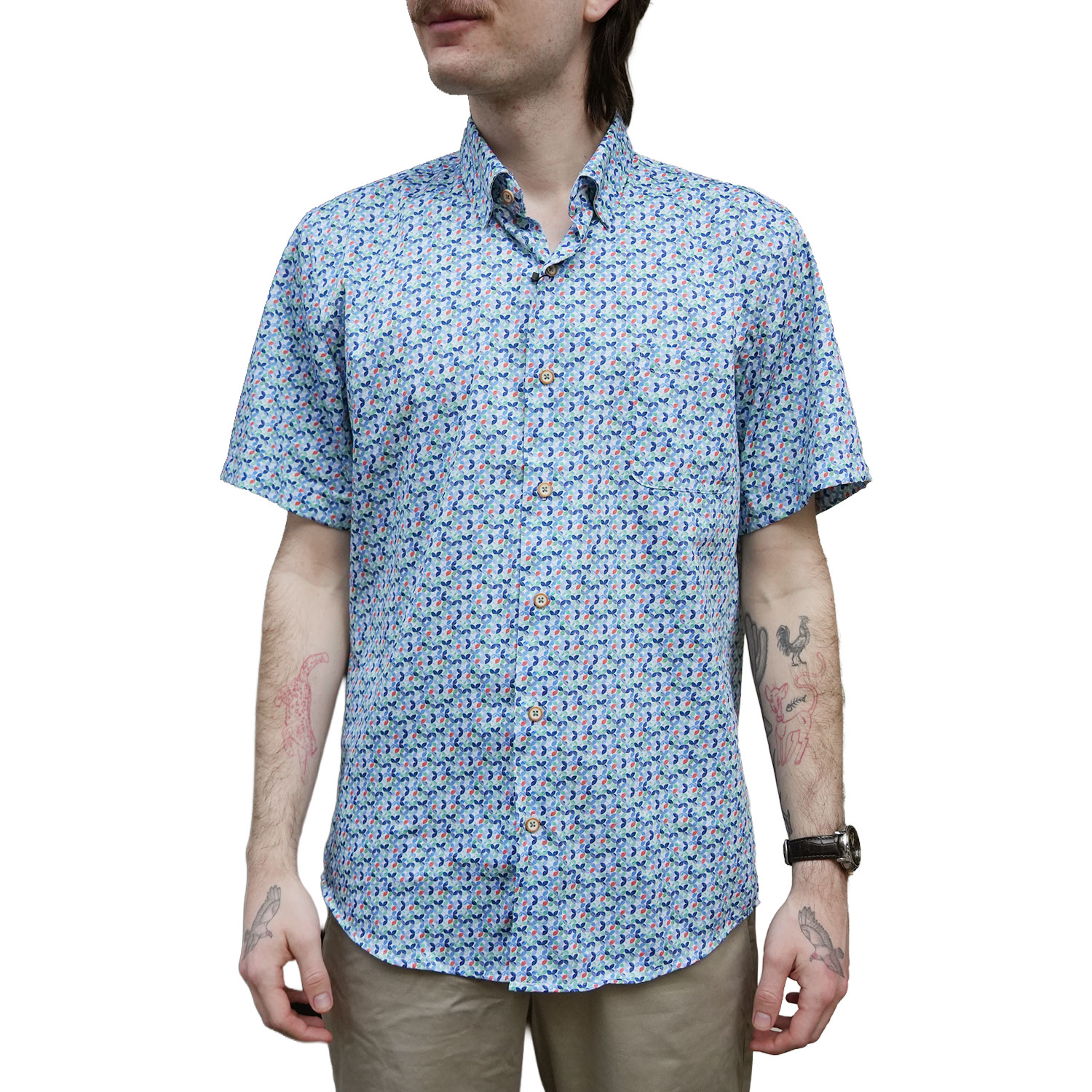 Warwicks Blue Short Sleeve Shirt with Geometric Multi Pattern Print