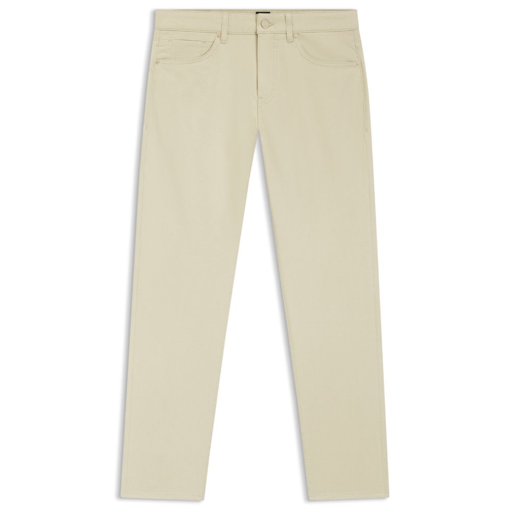 BOSS Delaware Slim Fit Beige Trousers In A Cotton Blend