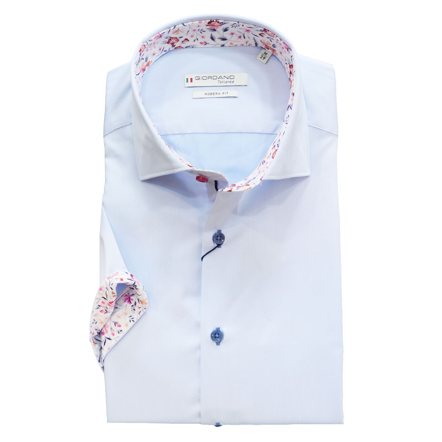 Giordano Light Blue Short Sleeved Shirt with Floral Trim and Semi Cutaway Collar 1 Giordano Light Blue Short Sleeved Shirt with Floral Trim and Semi Cutaway Collar