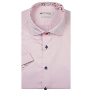 Giordano Summer Floral Trim Semi Cutaway Pink Short Sleeved Shirt