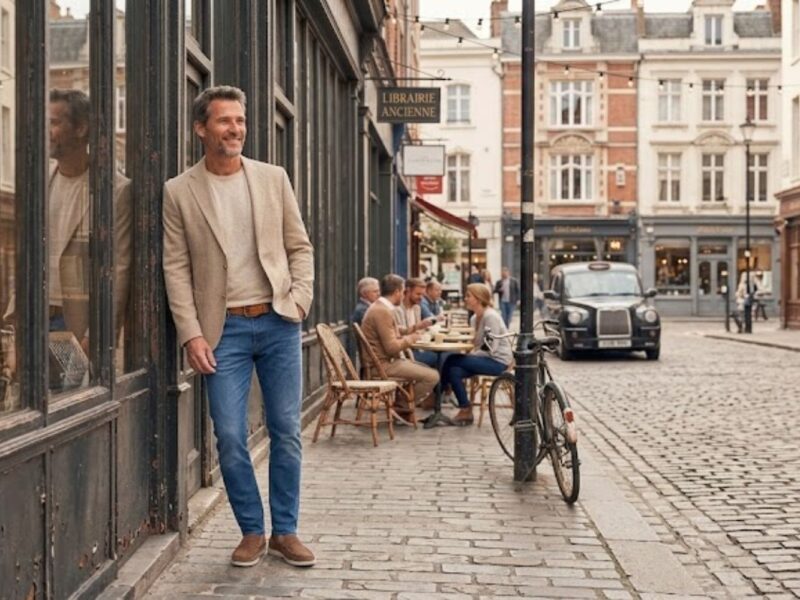Discover How to Dress Like a CEO on Weekends using a smart casual jacket, jeans, and T-shirt combination that delivers an easy, elevated look.