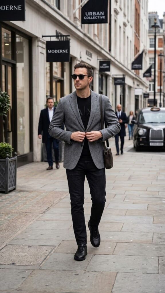 Discover How to Dress Like a CEO on Weekends using a smart casual jacket, jeans, and T-shirt combination that delivers an easy, elevated look