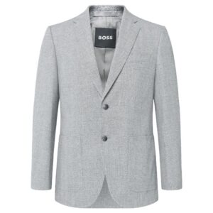 BOSS Grey Regular Fit Jacket In Herringbone Cotton And Virgin Wool