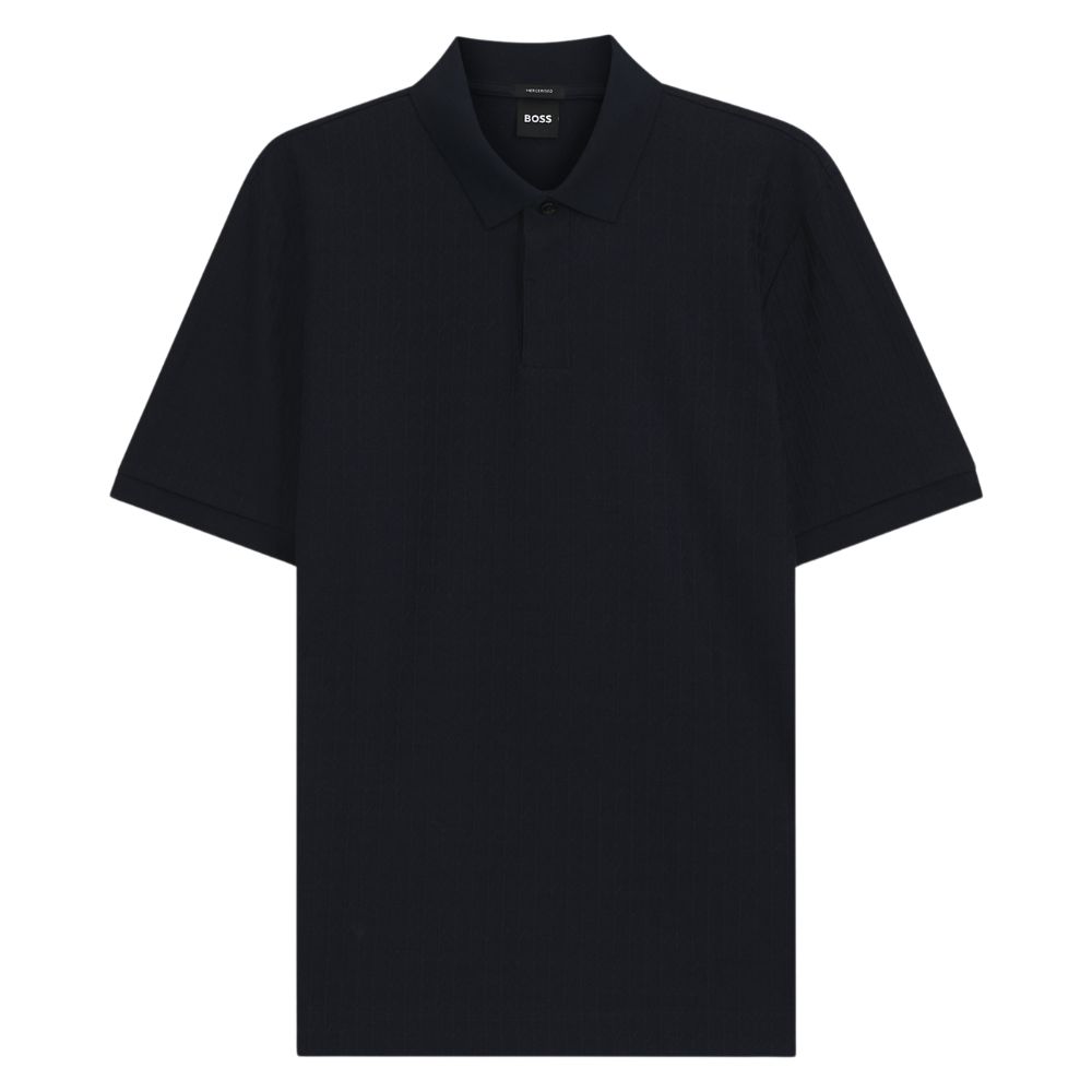 BOSS Navy Ribbed Textured Polo Shirt