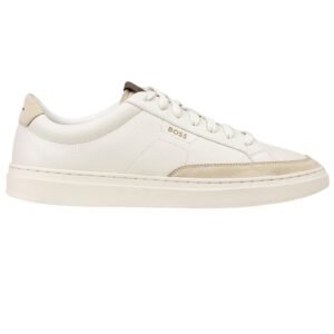 BOSS Low Top White Trainers With Suede Details