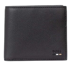 Boss Faux Leather Black Folding Wallet With Signature Stripe Trim