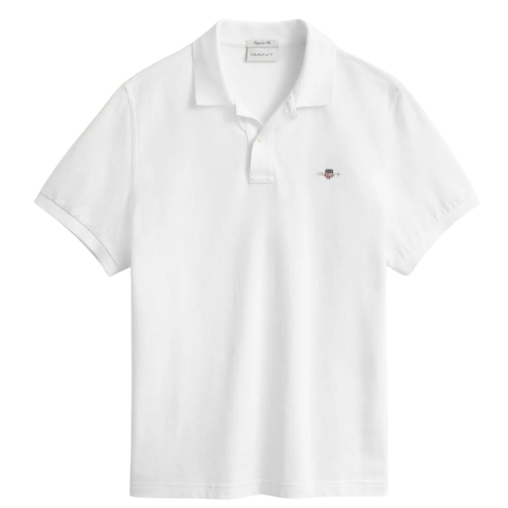 GANT White Regular Fit Shield Pique Polo Shirt 1