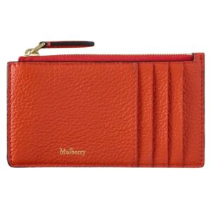 MULBERRY Continental Long Zipped Card Holder Coral Orange Small Classic Grain