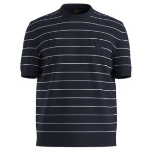 BOSS Kanacho Navy Striped Short Sleeve Knitted Sweater