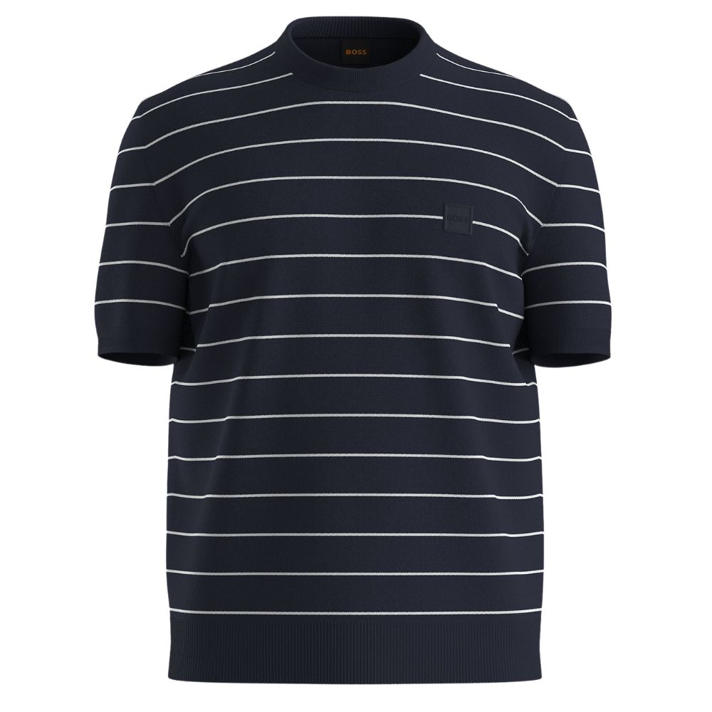 BOSS Kanacho Navy Striped Short Sleeve Knitted Sweater