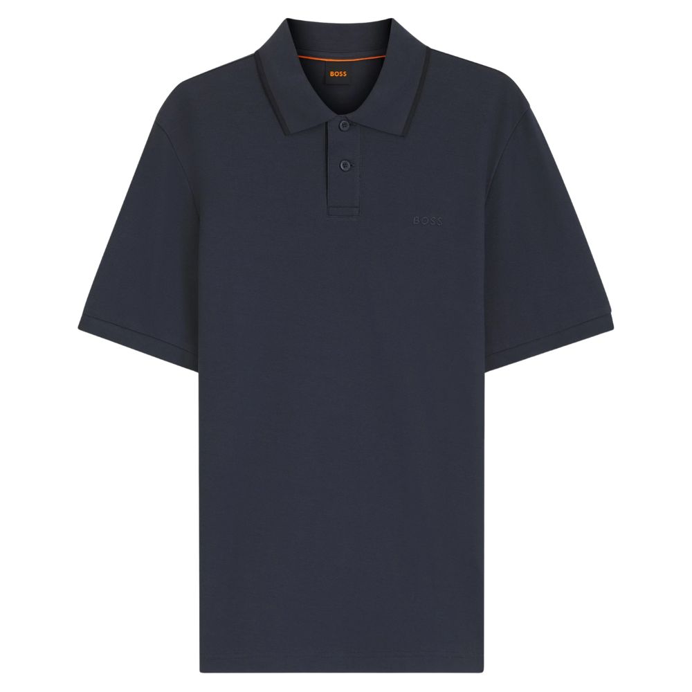 BOSS Regular Fit Dark Blue Polo Shirt In Honeycomb Structured Cotton Pique