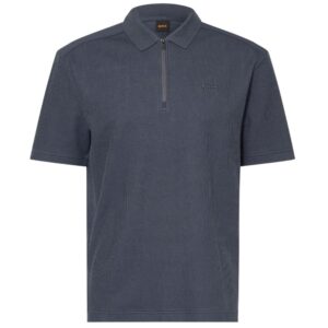 BOSS Ribbed Textured Zip Blue Polo Shirt