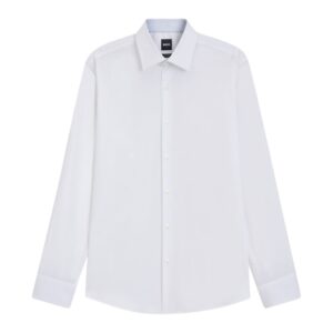 BOSS Regular-Fit White Shirt With Blue Trim Easy-Iron Cotton