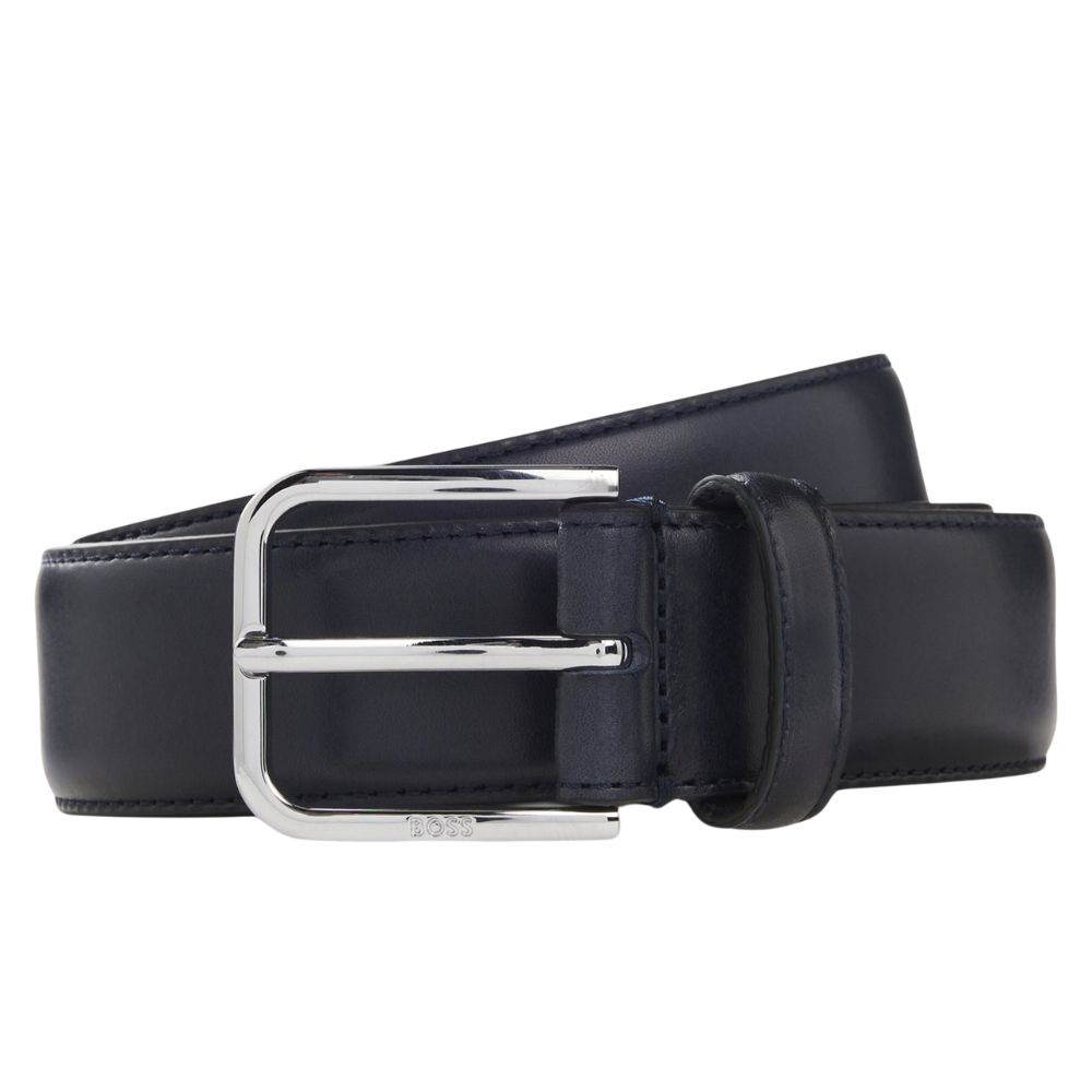 Boss Leather Business Belt With Polished Silver Buckle