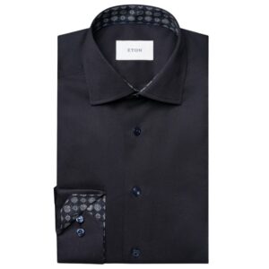 Eton Geometric Effect Signature Twill Slim Dark Blue Shirt