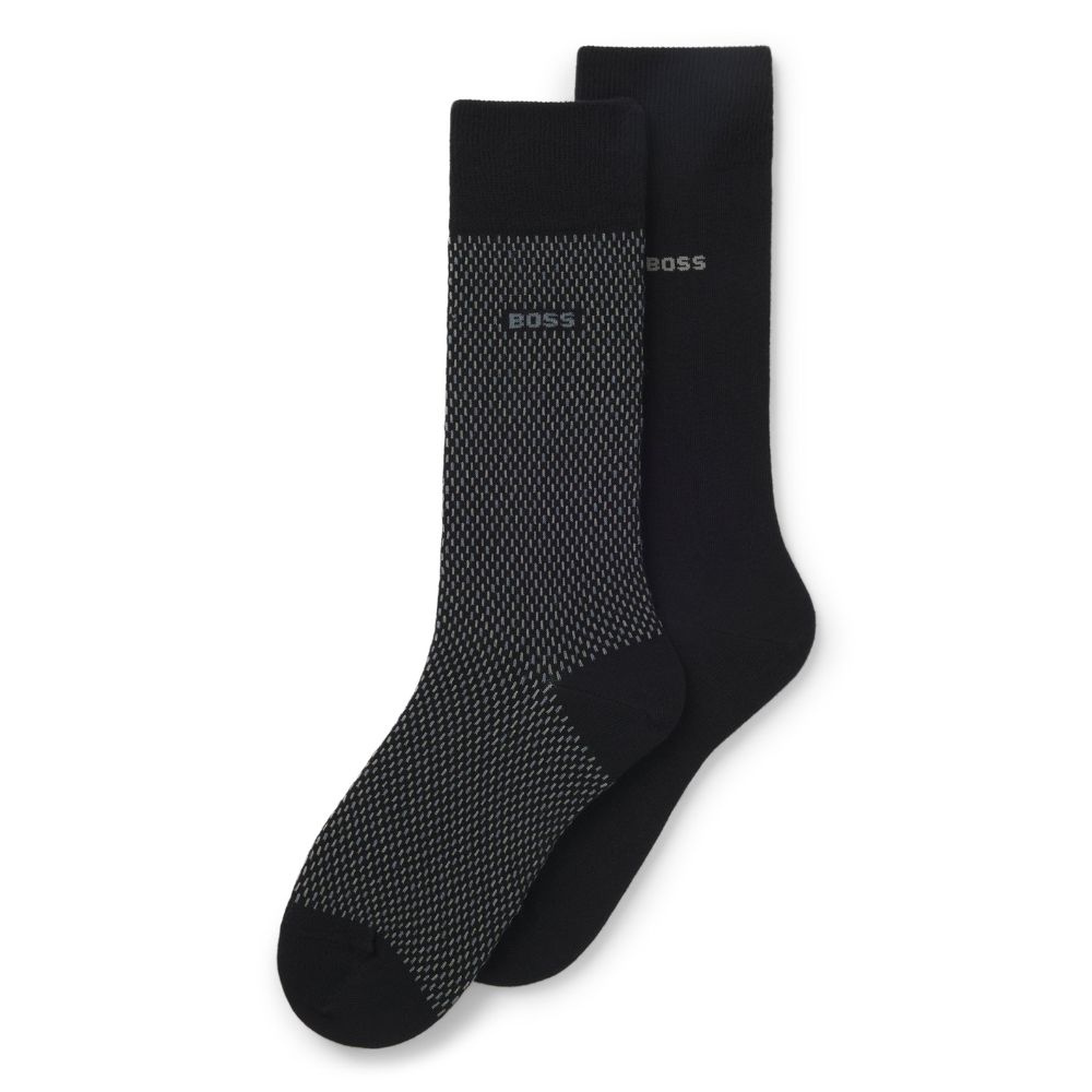 BOSS 2-Pack Regular Length Charcoal, Beige and White Patterned Socks