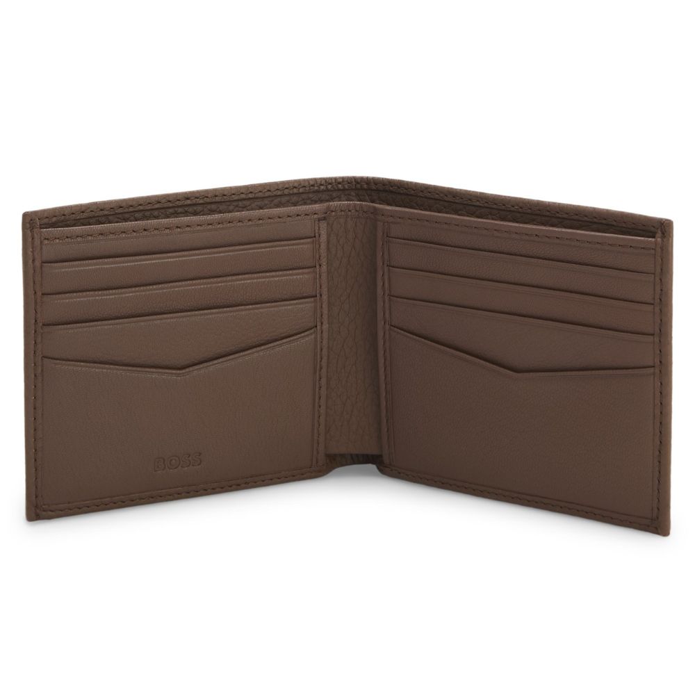 BOSS Brown Grained Leather Wallet With Logo Lettering