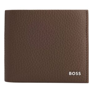 BOSS Brown Grained Leather Wallet With Logo Lettering