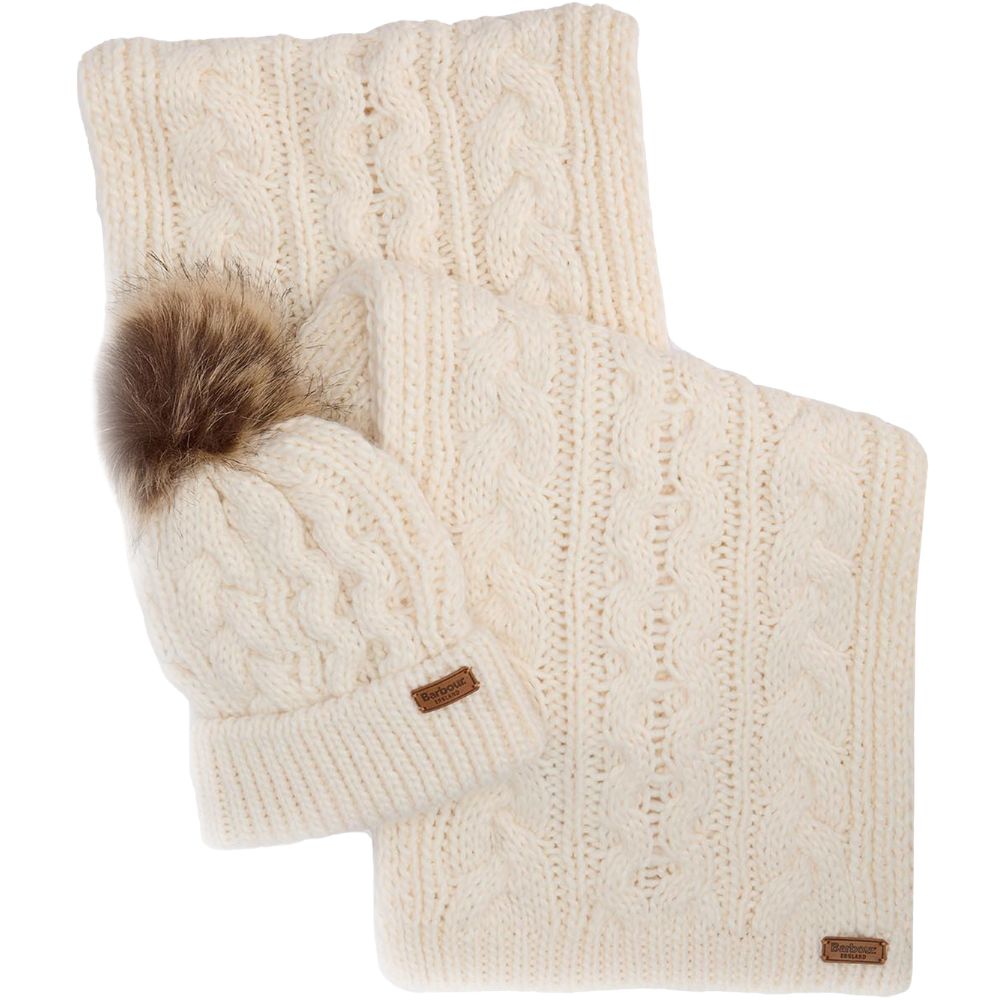 Barbour Women Cream Hat and Scarf Gift Box