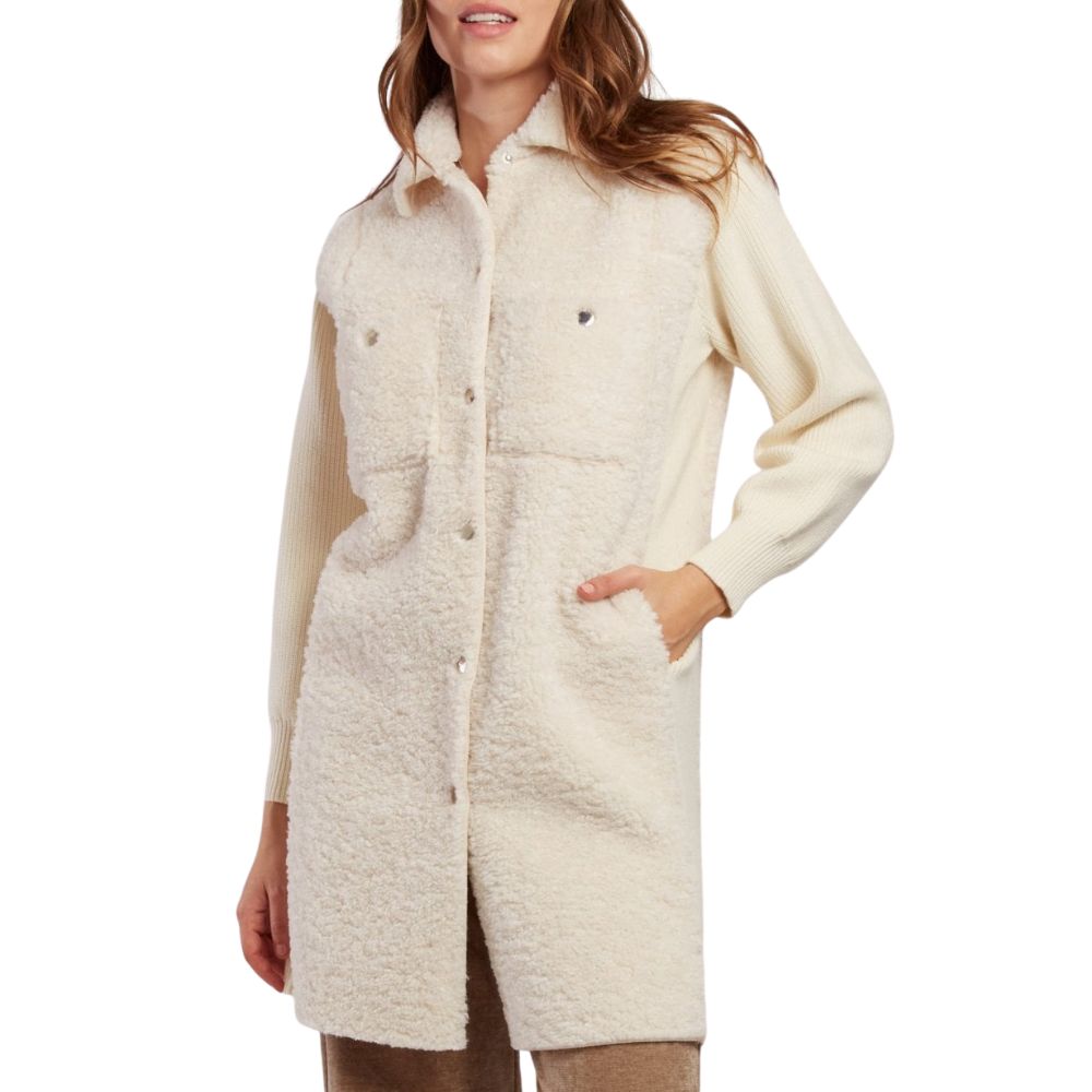 Derhy Danseuse Ecru Curly Fur Coat