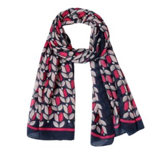 Eco Style Geometric Leaves Print Navy Scarf
