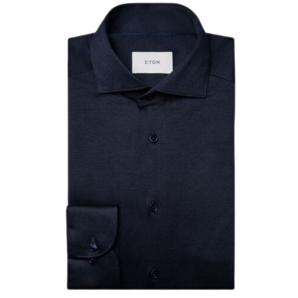 Eton Knitted Slim Fit Dark Blue Shirt