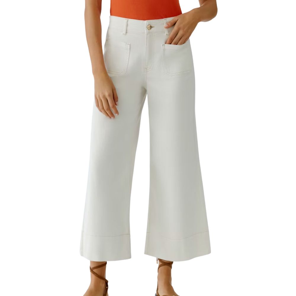Oui Cream Wide Leg Cropped Jeans