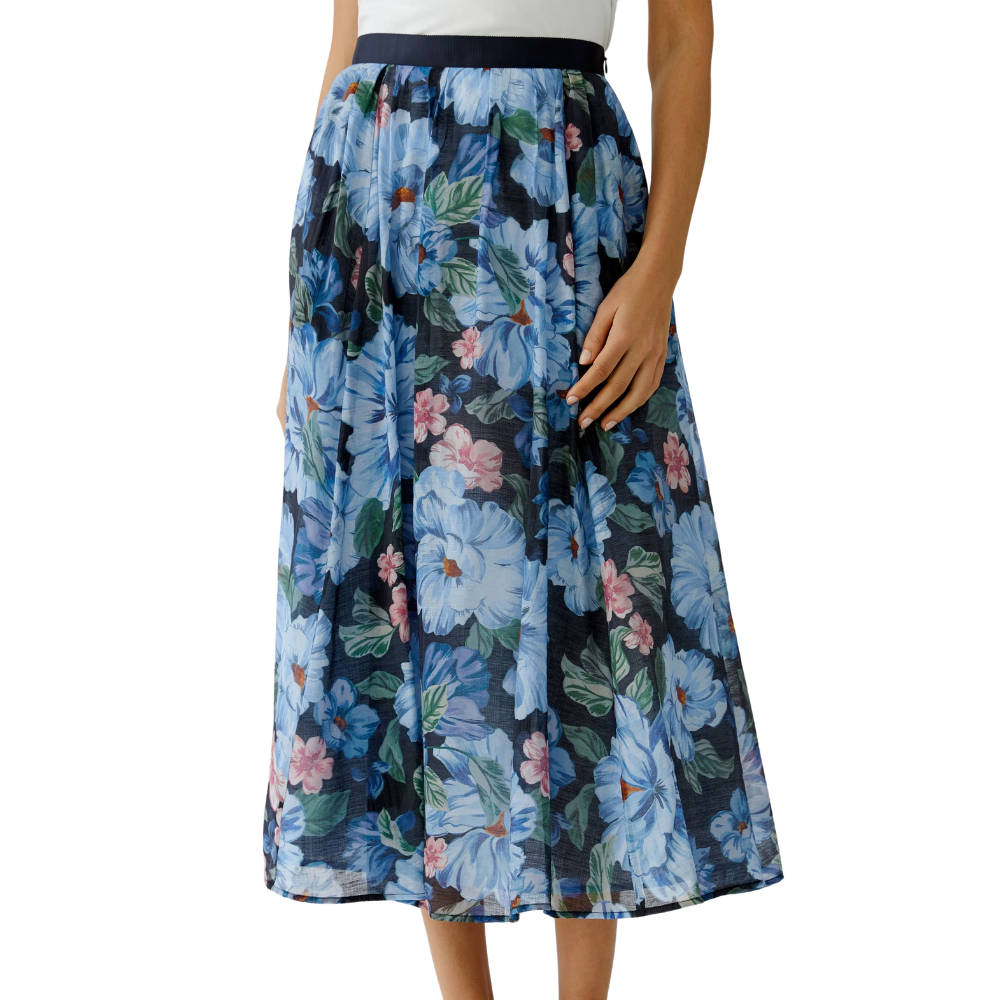 Oui Floral Print Blue Maxi Skirt