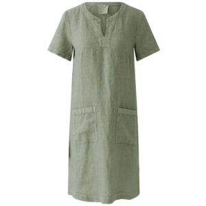 Oui Green Linen Knee Length Dress