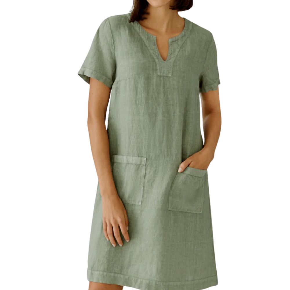 Oui Green Linen Knee Length Dress