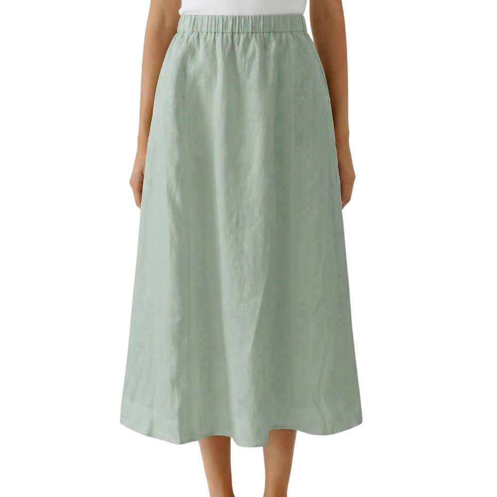 Oui Green Linen Midi Skirt