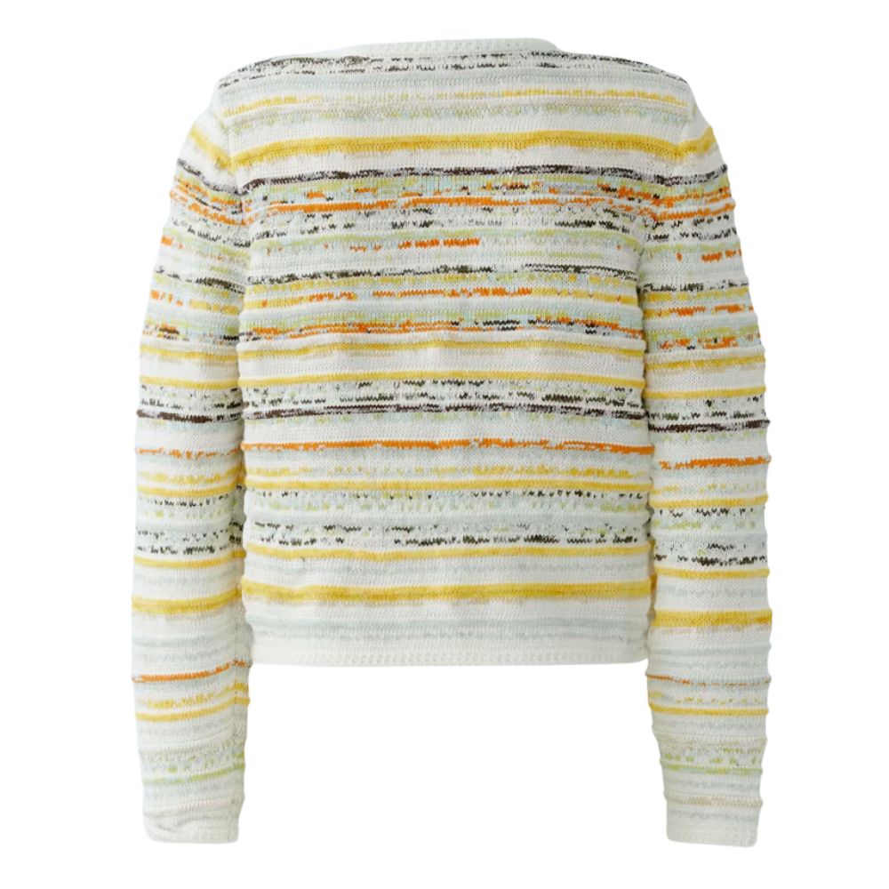 Oui Knitted White Yellow Jacquard Cardigan