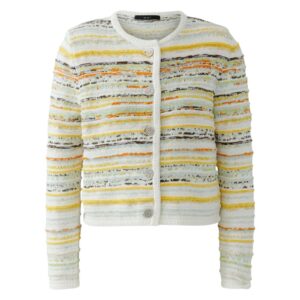 Oui Knitted White Yellow Jacquard Cardigan