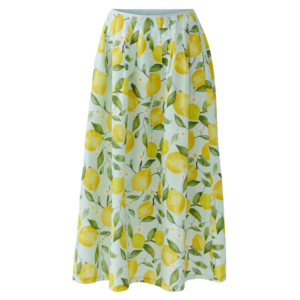 Oui Lemon Print Green Maxi Skirt