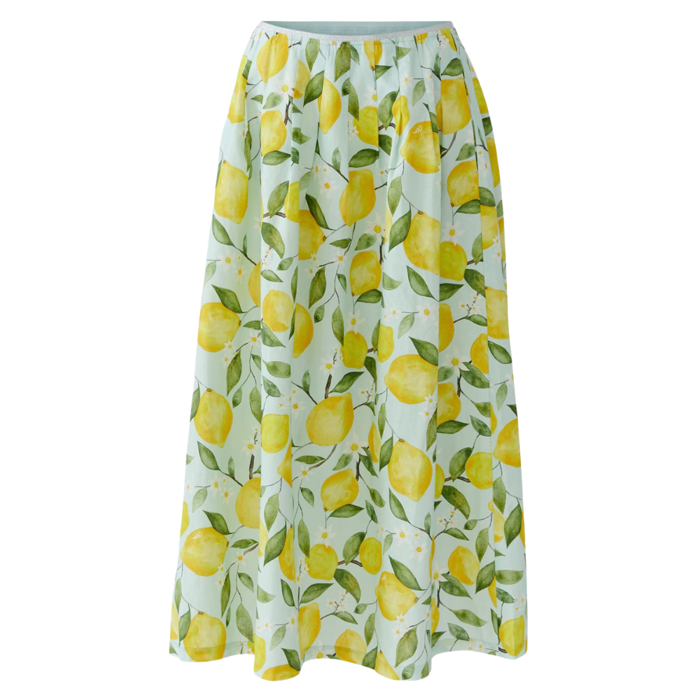 Oui Lemon Print Green Maxi Skirt
