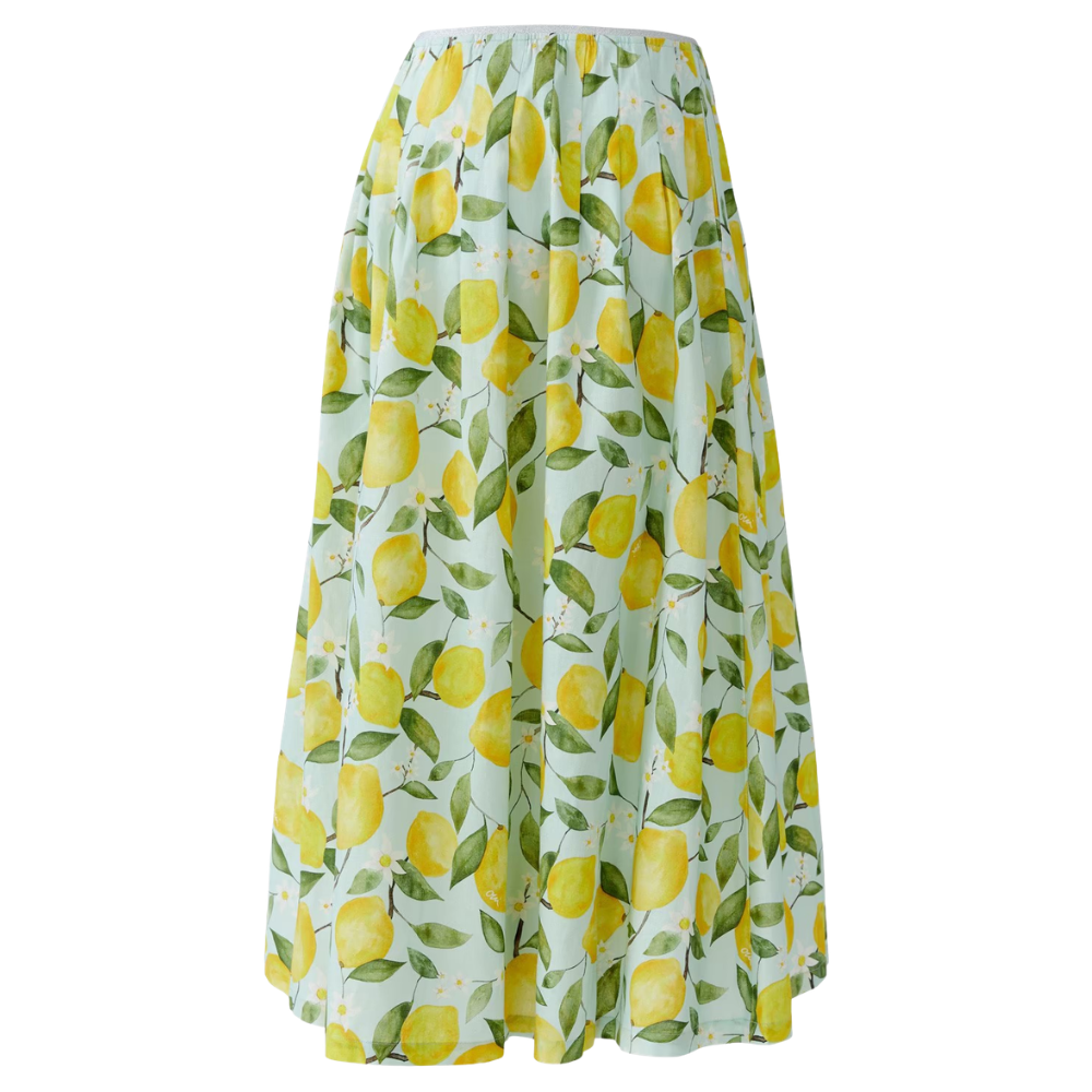 Oui Lemon Print Green Maxi Skirt