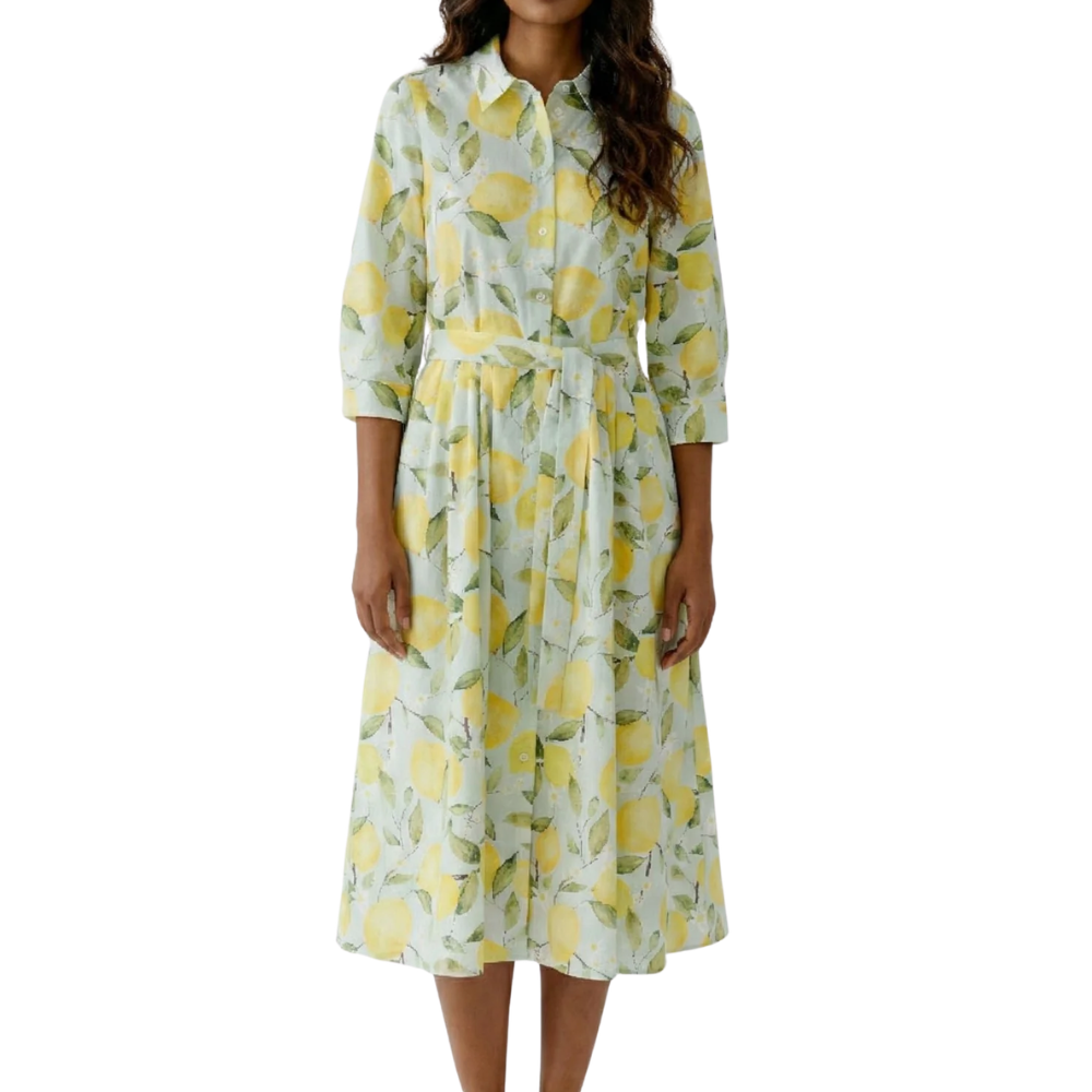 Oui Lemon Print Green Midi Dress