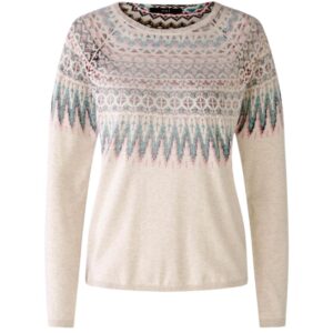 Oui Light Stone and Pink Reverse Norwegian Print Jumper