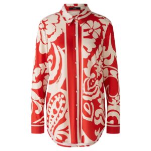 Oui Red & White Paisley Print Silk Touch Blouse