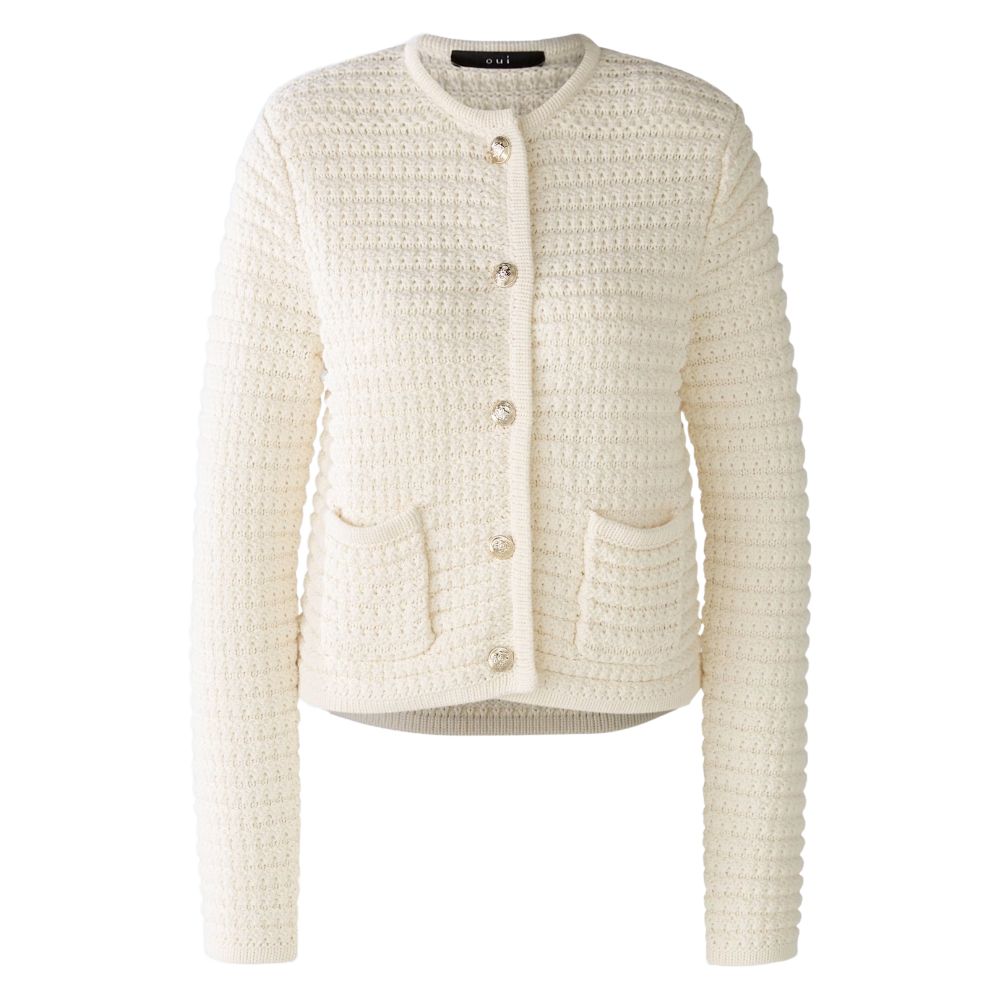 Oui White Knitted Gardenia Cardigan Jumper