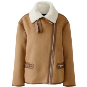 Oui Women's Brown Fur Lined Suede Jacket