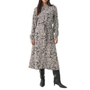 Part Two Shelby Leaf Print Black Dress