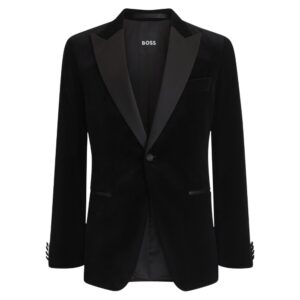 BOSS Slim Fit Black Tuxedo Jacket In Pure Cotton Velvet