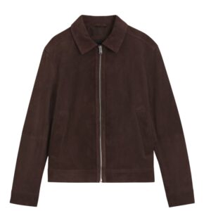 Boss Dark Brown Suede Leather Jacket With Zip Closure